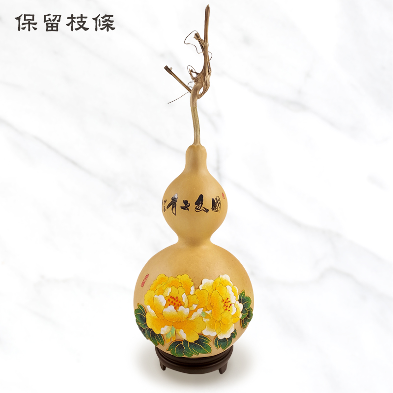 【擺件】景泰藍 手工彩繪葫蘆 黃牡丹